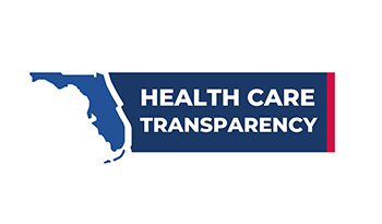 A blue and white logo for health care transparency.